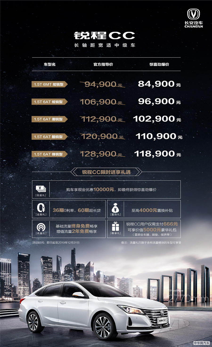 紧凑型价格中级车享受 长安锐程CC仅售8.49万元起